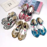 Kid Girls Sequins 3D Diamond Bowknot Open-Toed Sandals High Pumps Dress Shoes
