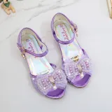 Kid Girls Sequins 3D Pearl Lace Bowknot Open-Toed Sandal High Pumps Dress Shoes
