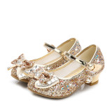 Kid Girls Sequin Glitter Bow Diamond Heels Pumps Dress Shoes