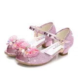 Kid Girls Sequins 3D Pearl Colorful Jewel Bowknot Open-Toed Sandal High Pumps Dress Shoes