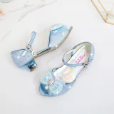 Kid Girls Sequins 3D Pearl Lace Bowknot Open-Toed Sandal High Pumps Dress Shoes
