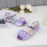 Kid Girls Sequins Glitter 3D Diamond Pearl Bowknot Open-Toed Sandals High Pumps Dress Shoes