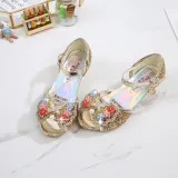 Kid Girls Sequins Pearl 3D Bowknot Flowers Open-Toed Sandal High Pumps Dress Shoes