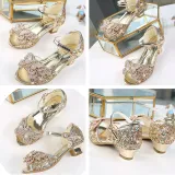 Kid Girls Sequins 3D Butterfly Open-Toed Sandals High Pumps Dress Shoes