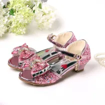 Kid Girls Sequins 3D Diamond Bowknot Open-Toed Sandals High Pumps Dress Shoes