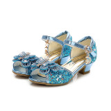 Kid Girls Sequins 3D Butterfly Open-Toed Sandals High Pumps Dress Shoes