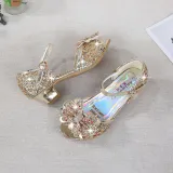 Kid Girls Sequins 3D Pearl Jewel Bowknot Open-Toed Sandal High Pumps Dress Shoes