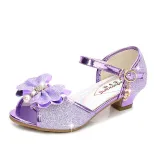 Kid Girls Sequins Glitter 3D Diamond Pearl Bowknot Open-Toed Sandals High Pumps Dress Shoes