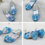 Kid Girls Sequins 3D Pearl Jewel Bowknot Open-Toed Sandal High Pumps Dress Shoes