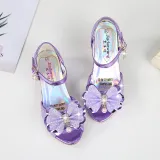 Kid Girls Sequins Glitter 3D Diamond Pearl Bowknot Open-Toed Sandals High Pumps Dress Shoes