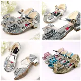Kid Girls Sequins 3D Diamond Bowknot Open-Toed Sandals High Pumps Dress Shoes