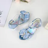 Kid Girls Sequins Glitter 3D Diamond Pearl Bowknot Open-Toed Sandals High Pumps Dress Shoes