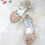 Kid Girls Sequins 3D Pearl Colorful Jewel Bowknot Open-Toed Sandal High Pumps Dress Shoes