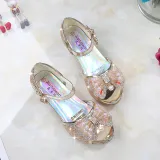 Kid Girls Sequins 3D Pearl Colorful Jewel Bowknot Open-Toed Sandal High Pumps Dress Shoes