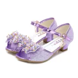 Kid Girls Sequins Beads Mesh Bowknot Open-Toed Sandals High Pumps Dress Shoes