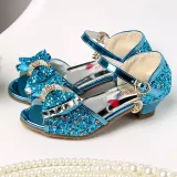 Kid Girls Sequins 3D Diamond Bowknot Open-Toed Sandals High Pumps Dress Shoes