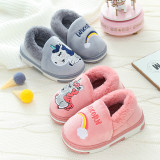 Toddlers Kids Embroidered Unicorn Rainbow Flannel Warm Winter Home House Slippers