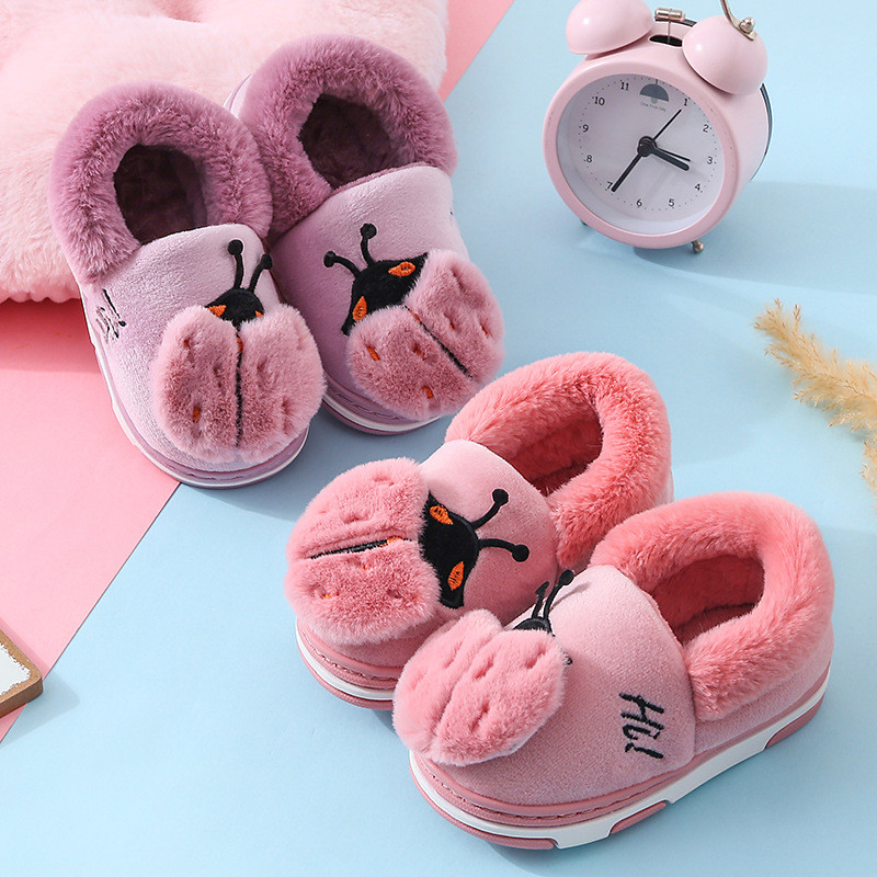 Toddlers Kids Ladybug Flannel Warm Winter Home House Slippers