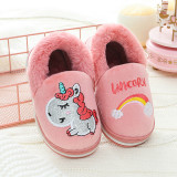 Toddlers Kids Embroidered Unicorn Rainbow Flannel Warm Winter Home House Slippers