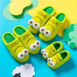 Green Frog Flannel Warm Winter Home House Family Slippers For Kids and Parent