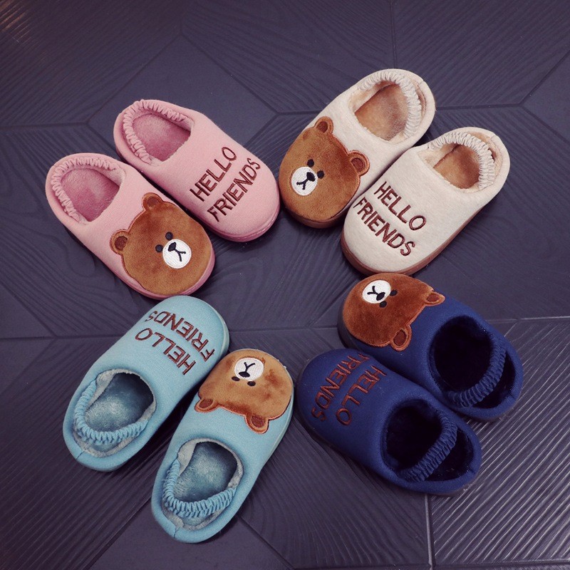 Toddlers Kids Brown Bear Warm Winter Home House Slippers