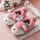 Toddlers Kids 3D Christmas Deer Flannel Warm Winter Home House Family Slippers Shoes For Kids and Parents