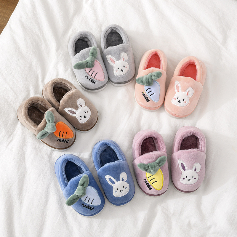 Toddlers Kids Rabbit Carrot Flannel Warm Winter Home House Slippers Shoes