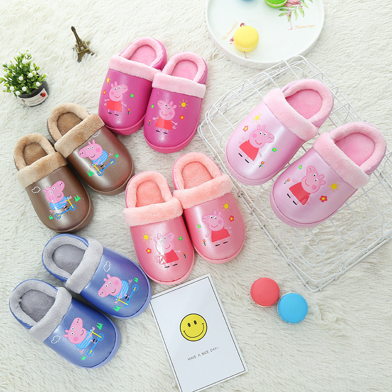 Toddlers Kids Pu Peppa Pig Warm Winter Home House Slippers