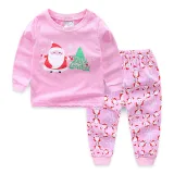 Toddler Girl 2 Pieces Pajamas Sleepwear Christmas Santa Claus Long Sleeve Shirt & Legging Sets