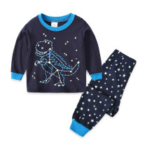 Kids Navy Stars Dinosaur Pajamas Sleepwear Set Long-sleeve Cotton Pjs