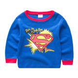 Kids Blue Super Man Pajamas Sleepwear Set Long-sleeve Cotton Pjs