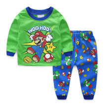 Kids Green Pajamas Sleepwear Set Long-sleeve Cotton Pjs