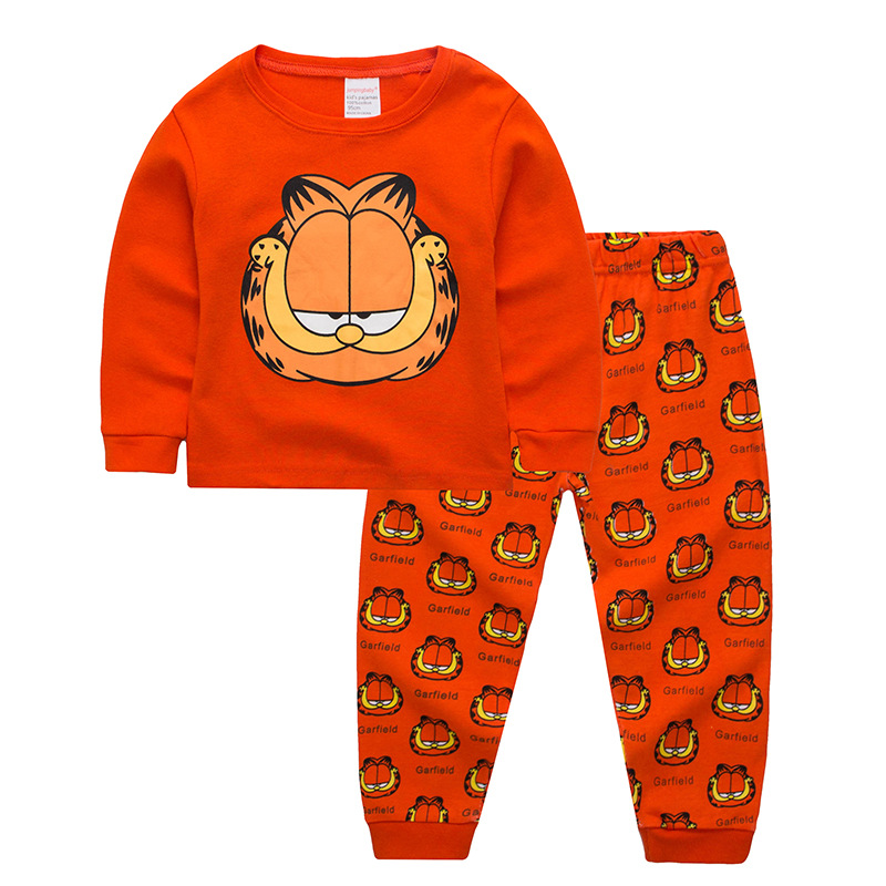 Kids Orange Cat Pajamas Sleepwear Set Long Sleeve Cotton Pjs