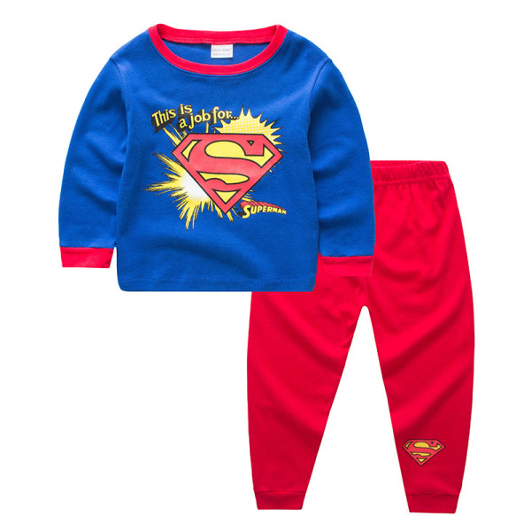 Kids Blue Super Man Pajamas Sleepwear Set Long-sleeve Cotton Pjs