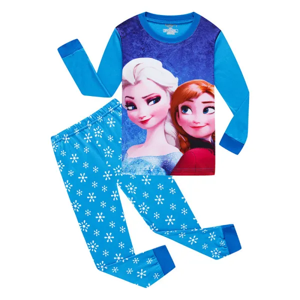 Kids Blue Princess Pajamas Sleepwear Set Long-sleeve Cotton Pjs