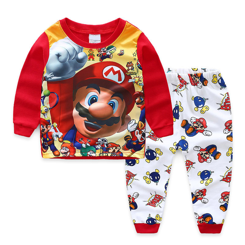 Kids Super Mario Pajamas Sleepwear Set Long-sleeve Cotton Pjs