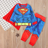 Kids Marvel Super Man Pajamas Sleepwear Set With Cloak Long-sleeve Cotton Pjs