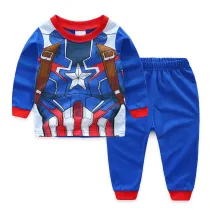 Kids Blue Pajamas Sleepwear Set Long-sleeve Cotton Pjs