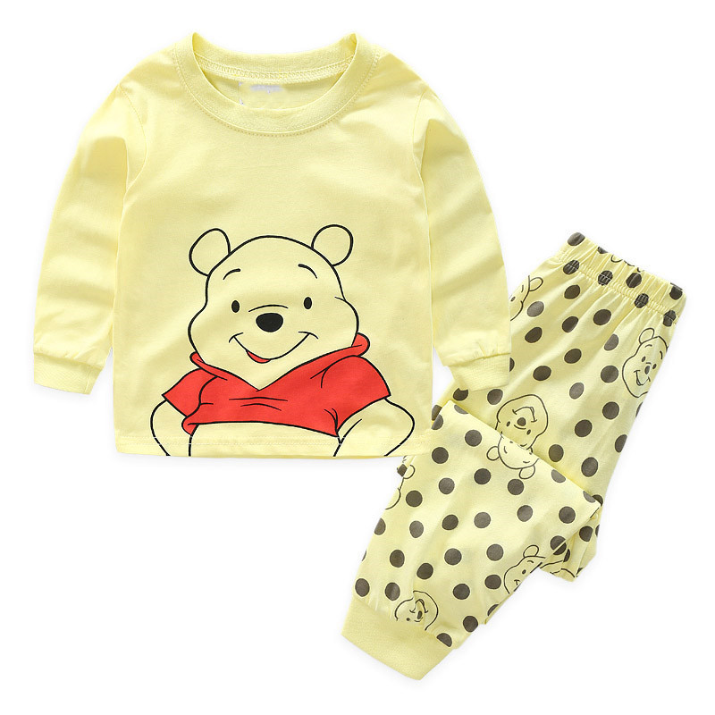 Kids Yellow Winnie the Pooh Pajamas Sleepwear Set Long-sleeve Cotton Pjs