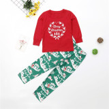 Christmas Family Matching Sleepwear Pajamas Sets Garland Top and Green Gift Box Pants