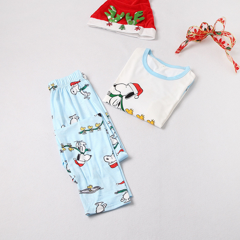 Christmas Family Matching Sleepwear Pajamas Sets Print Cartoon Snoopy Top And Pants