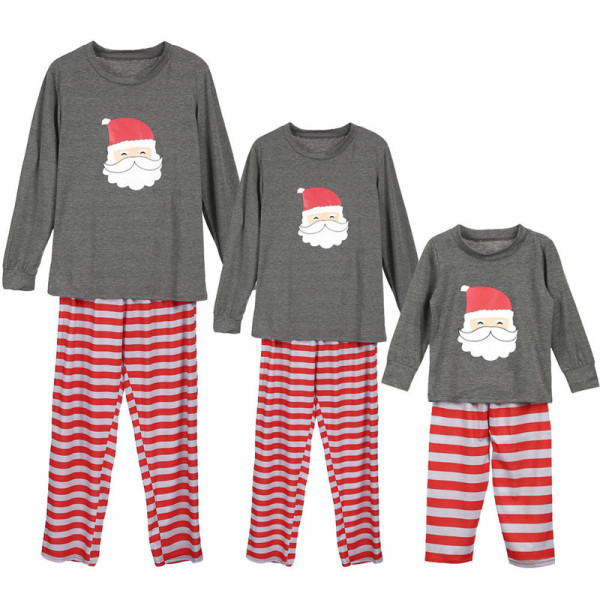 Christmas Family Matching Sleepwear Pajamas Sets Grey Father Christmas Top and Red Stripes Pants