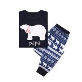 Christmas Family Matching Sleepwear Family Pajamas Sets Navy Papa Mama Bear Top and Snow Geometrical Pattern Pants