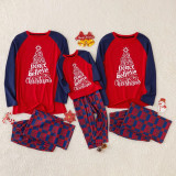 Red Slogan Christmas Tree Christmas Family Matching Sleepwear Pajamas Sets Top and Plaid Pants