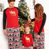Christmas Family Matching Sleepwear Pajamas Sets Gold Moose Deer Top and Geometrical Pants