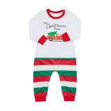 Christmas Family Matching Sleepwear Pajamas Sets Green Slogan Top and Red Stripes Pants