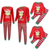 Green Hair Monster Christmas Family Matching Sleepwear Pajamas Sets Red Monster Top and Red Stripes Pants