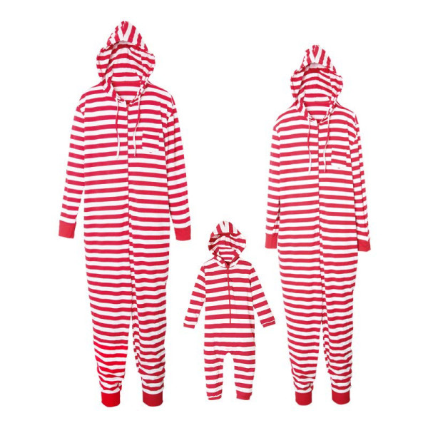 Christmas Family Matching Sleepwear Pajamas Sets Red Stripes Hoodies Jumpsuit