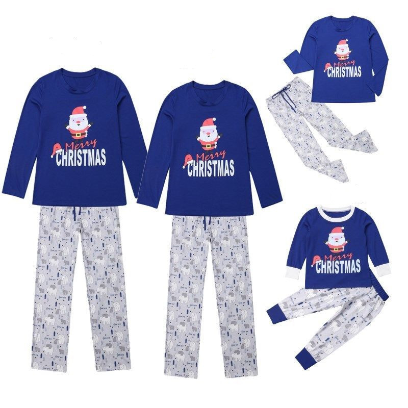 Christmas Family Matching Sleepwear Pajamas Sets Blue Top and White ...