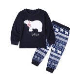 Christmas Family Matching Sleepwear Family Pajamas Sets Navy Papa Mama Bear Top and Snow Geometrical Pattern Pants